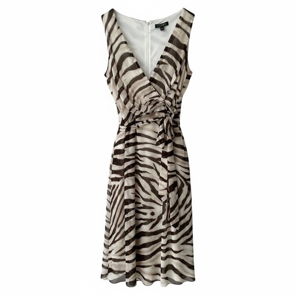 Lauren Ralph Lauren Dresses & Skirts - Lauren Ralph Lauren Zebra Print Faux Wrap Dress Cream Brown 12P Sleeveless NWT